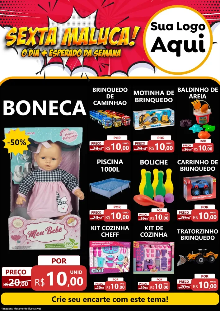 Modelo de Encarte para Encarte A4 Vertical com o tema Sexta Maluca! para Brinquedos