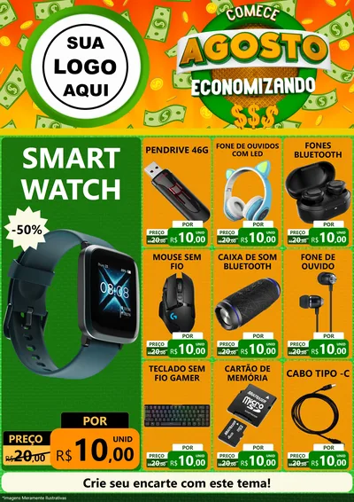 Modelo de Encarte para Encarte A4 Vertical com o tema Comece Agosto Economizando para Informática