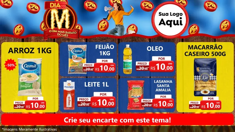 Modelo de TV para TV Horizontal com o tema Dia M - O Dia Mais Barato Do Mês para Supermercado