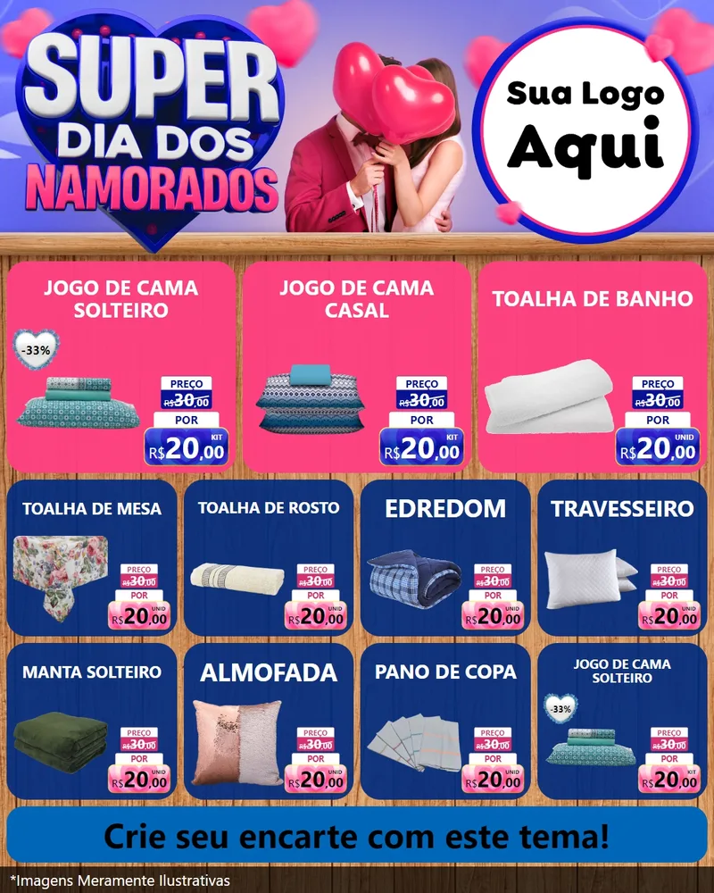 Modelo de Rede Social para Feed Instagram com o tema Super Dia dos Namorados para Cama, Mesa e Banho
