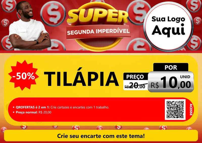 Modelo de Cartaz para Cartaz A4 Horizontal com o tema Super Segunda Imperdível para Peixaria