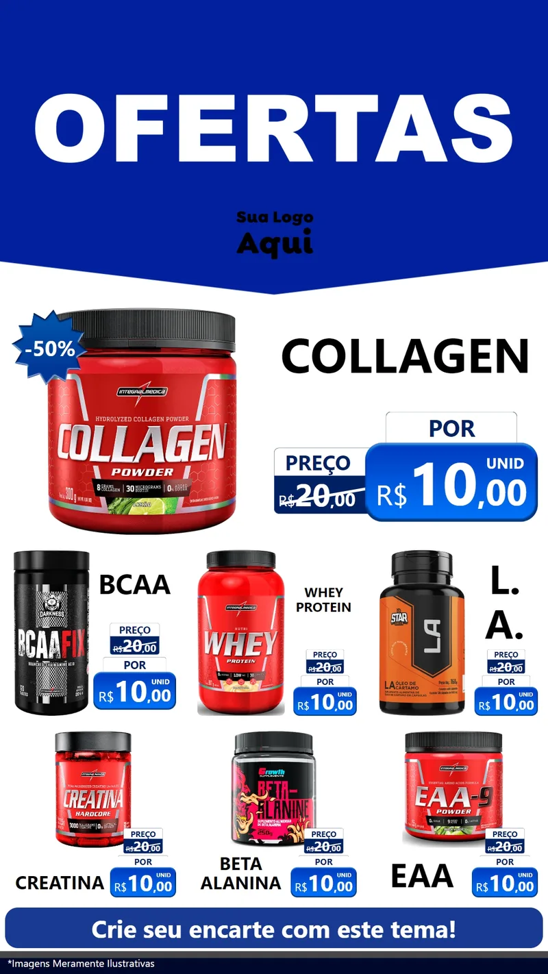 Modelo de Rede Social para Stories com o tema Ofertas Azul Cartaz para Suplementos alimentares