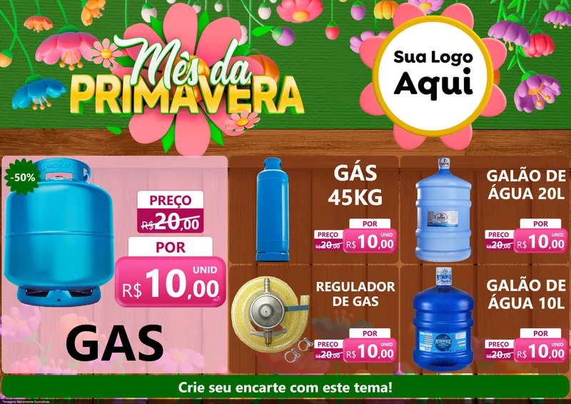 Modelo de Encarte para Encarte A4 Horizontal com o tema Mês da Primavera para Água e gás