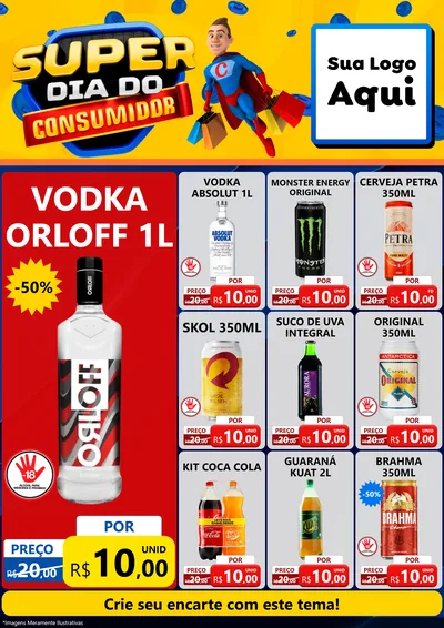 Modelo de Encarte para Encarte A4 Vertical com o tema Super Dia do Consumidor para Distribuidora de bebidas
