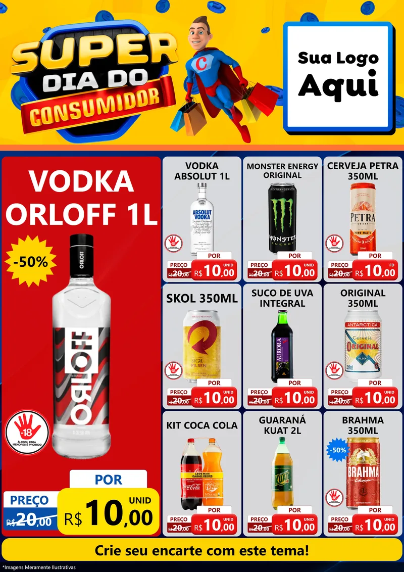Modelo de Encarte para Encarte A4 Vertical com o tema Super Dia do Consumidor para Distribuidora de bebidas