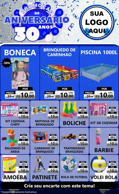 Modelo de Encarte para Encarte Grande com o tema Promoção de Aniversário - 30 Anos para Brinquedos