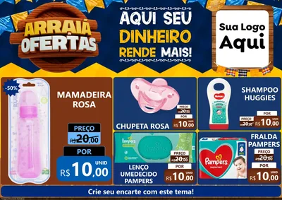 Modelo de Encarte para Encarte A4 Horizontal com o tema Arraiá de Ofertas - Junina para Bebês