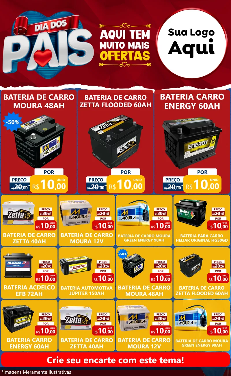 Modelo de Encarte para Encarte Grande com o tema Dia dos Pais para Baterias Elétricas