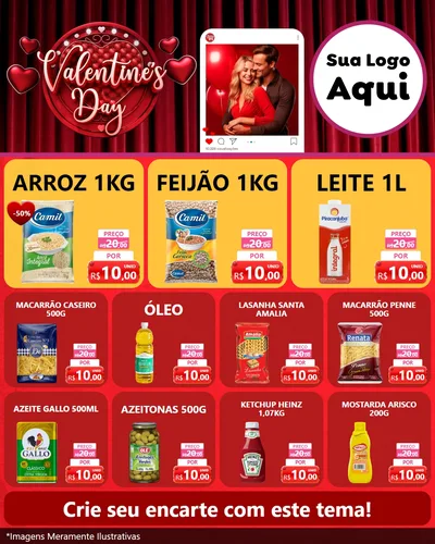 Modelo de Rede Social para Feed Instagram com o tema Valentine's Day para Supermercado