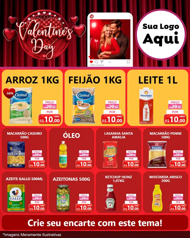 Modelo de Rede Social para Feed Instagram com o tema Valentine's Day para Supermercado