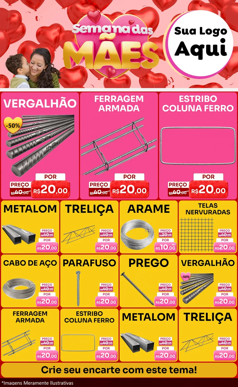 Modelo de Encarte para Encarte Grande com o tema Semana Das Mães para Ferragens