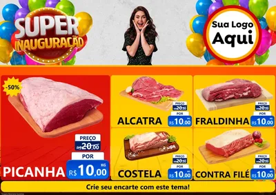 Modelo de Encarte para Encarte A4 Horizontal com o tema Super Inauguração para Açougue
