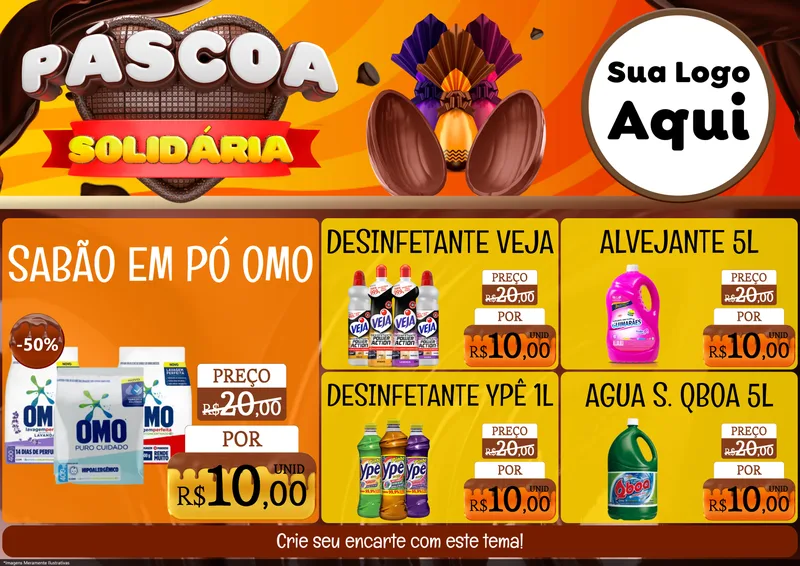 Modelo de Encarte para Encarte A4 Horizontal com o tema Páscoa Solidária para Produtos de Limpeza