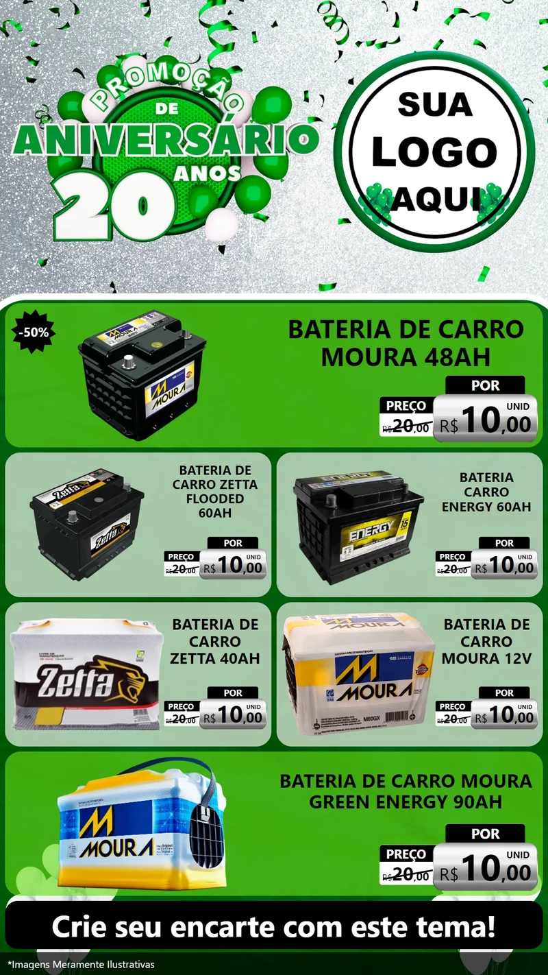 Modelo de TV para TV Vertical com o tema Promoção de Aniversário - 20 Anos para Baterias Elétricas