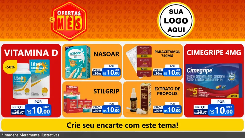 Modelo de TV para TV Horizontal com o tema Ofertas do Mês para Farmácia