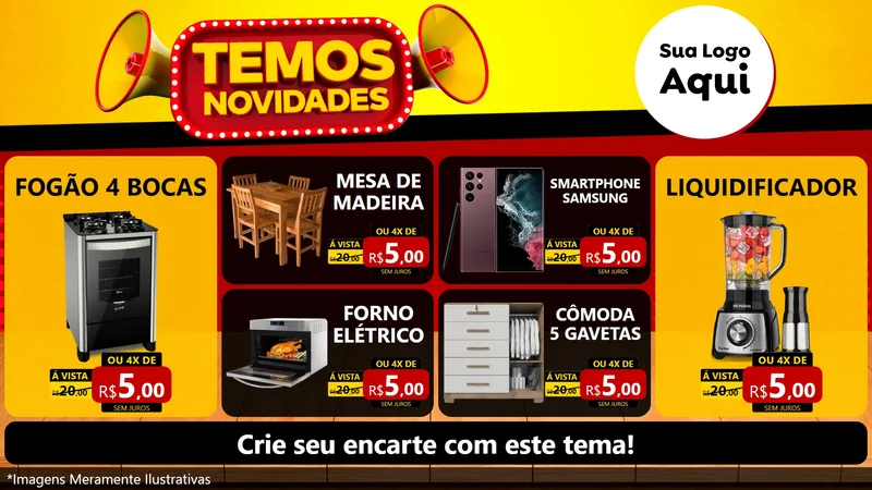 Modelo de TV para TV Horizontal com o tema Temos Novidades para Móveis e Eletro