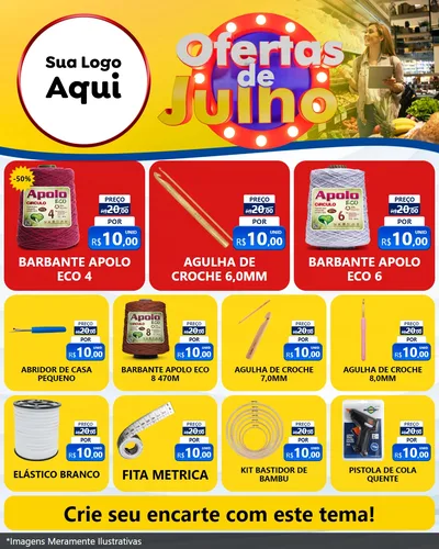 Modelo de Rede Social para Feed Instagram com o tema Ofertas de Julho para Armarinho e Aviamentos