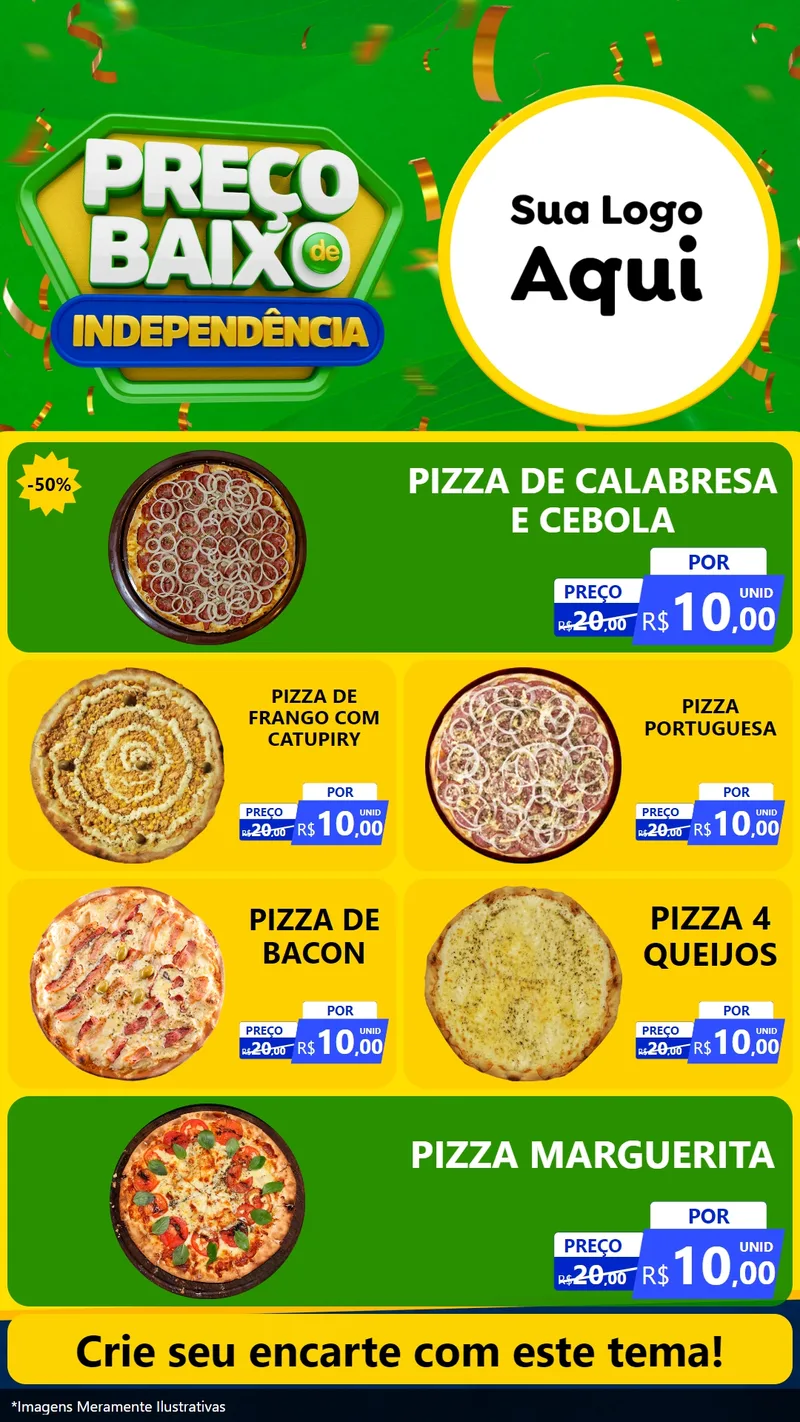 Modelo de TV para TV Vertical com o tema Preço Baixo de Independência para Pizzaria