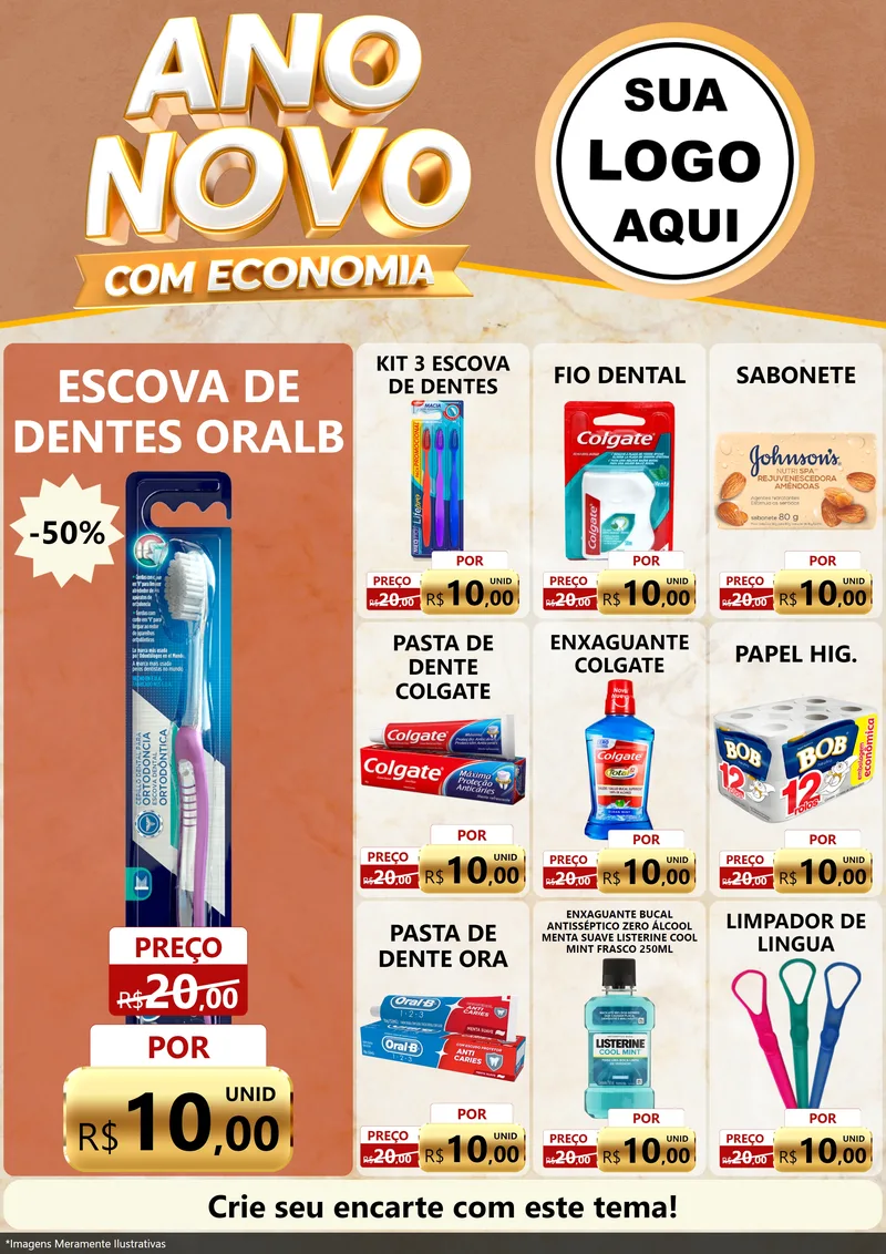 Modelo de Encarte para Encarte A4 Vertical com o tema Ano Novo Com Economia para Higiene Pessoal