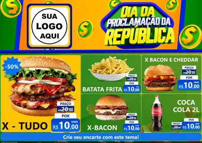 Modelo de Encarte para Encarte A4 Horizontal com o tema Dia Da Proclamação da República para Hamburgueria