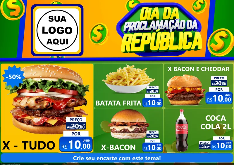 Modelo de Encarte para Encarte A4 Horizontal com o tema Dia Da Proclamação da República para Hamburgueria