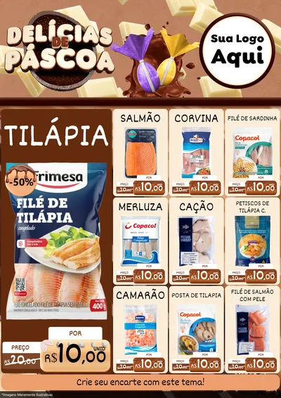 Modelo de Encarte para Encarte A4 Vertical com o tema Delícias de Páscoa para Peixaria