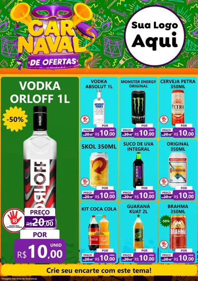 Modelo de Encarte para Encarte A4 Vertical com o tema Carnaval de Ofertas para Distribuidora de bebidas