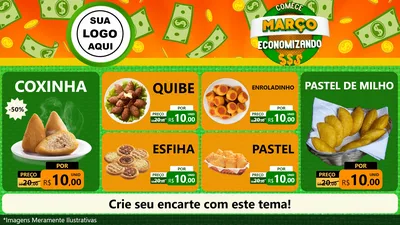 Modelo de TV para TV Horizontal com o tema Comece Março Economizando para Salgadaria