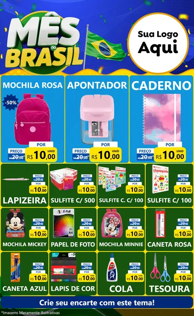 Modelo de Encarte para Encarte Grande com o tema Mês do Brasil para Papelaria