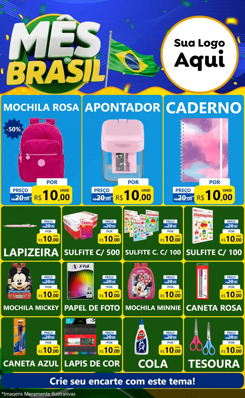 Modelo de Encarte para Encarte Grande com o tema Mês do Brasil para Papelaria