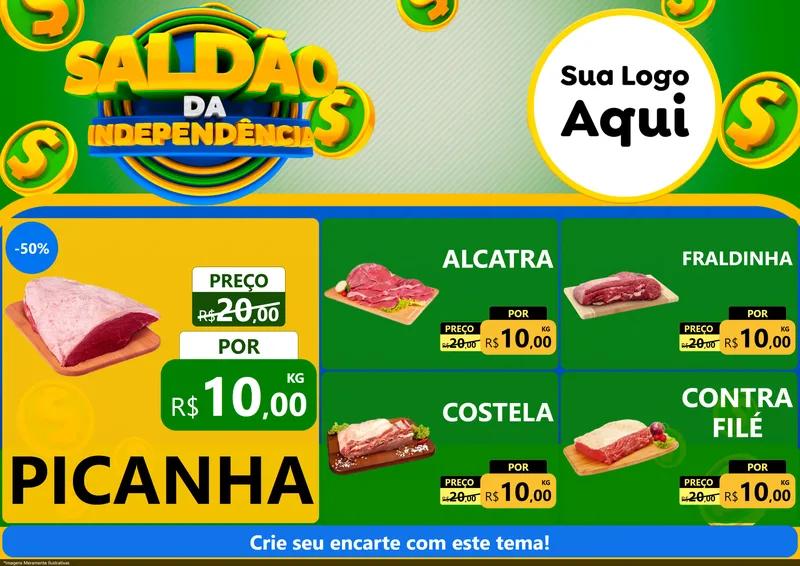 Modelo de Encarte para Encarte A4 Horizontal com o tema Saldão da Indepêndencia para Açougue