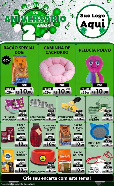 Modelo de Encarte para Encarte Grande com o tema Promoção de Aniversário - 2 Anos para Pet Shop