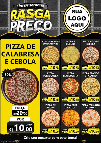 Modelo de Encarte para Encarte A4 Vertical com o tema Fim de Semana Rasga Preço para Pizzaria