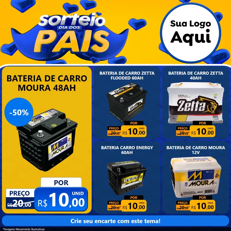 Modelo de Rede Social para Feed Facebook com o tema Sorteio Dia dos Pais para Baterias Elétricas