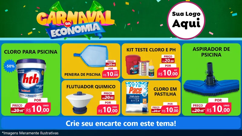 Modelo de TV para TV Horizontal com o tema Carnaval da Economia para Produtos para Piscina