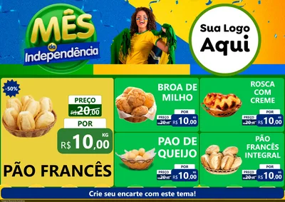 Modelo de Encarte para Encarte A4 Horizontal com o tema Mês da Independência para Padaria