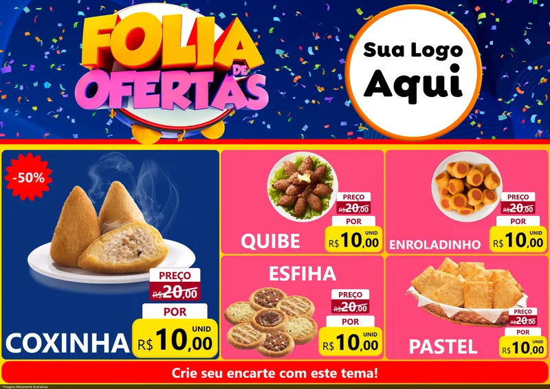 Modelo de Encarte para Encarte A4 Horizontal com o tema Folia de Ofertas para Salgadaria