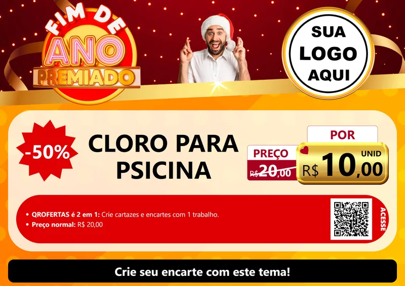 Modelo de Cartaz para Cartaz A4 Horizontal com o tema Fim de Ano Premiado para Produtos para Piscina