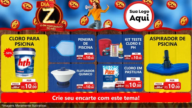 Modelo de TV para TV Horizontal com o tema Dia Z - O Dia Mais Barato Do Mês para Produtos para Piscina