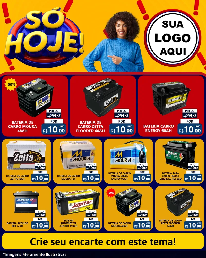 Modelo de Rede Social para Feed Instagram com o tema Só Hoje! para Baterias Elétricas