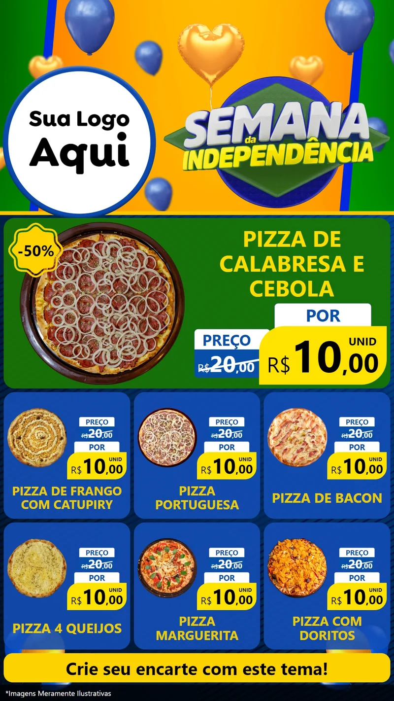 Modelo de Rede Social para Stories com o tema Semana da Independência para Pizzaria