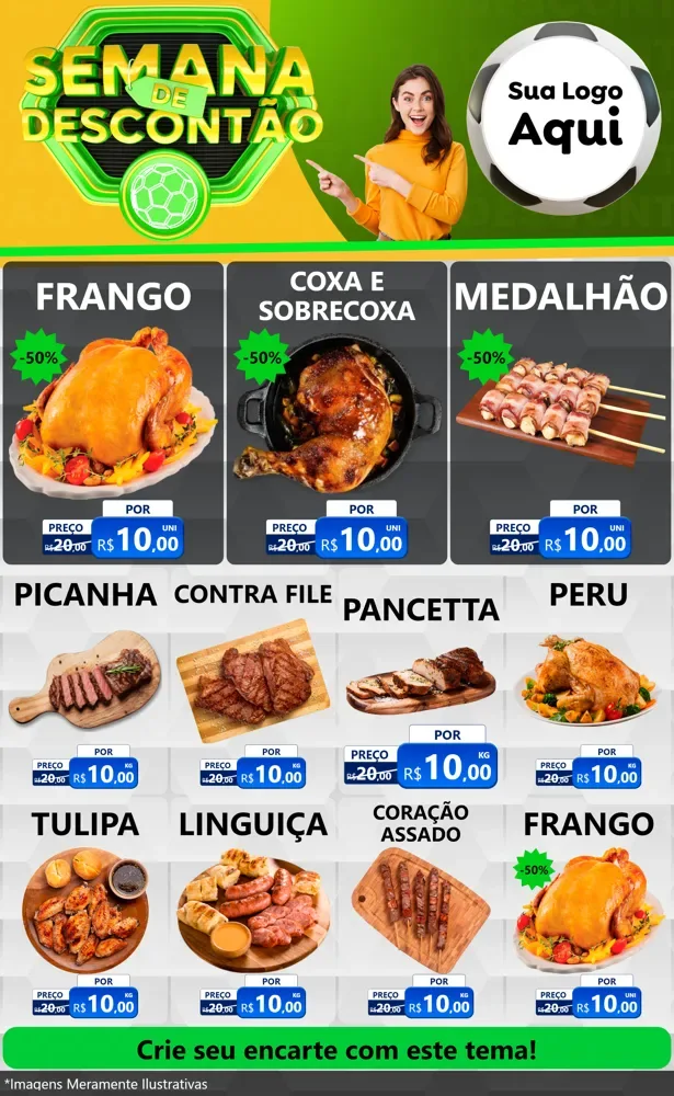 Modelo de Encarte para Encarte Grande com o tema Semana de Descontão - Copa para Assados