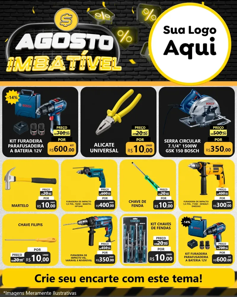 Modelo de Rede Social para Feed Instagram com o tema Agosto Imbatível para Maquinas e Ferramentas