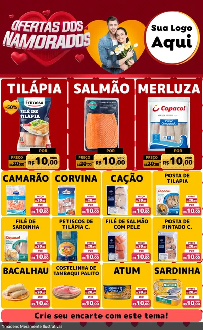 Modelo de Encarte para Encarte Grande com o tema Ofertas Dos Namorados para Peixaria