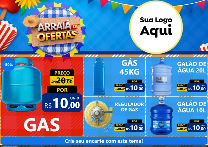 Modelo de Encarte para Encarte A4 Horizontal com o tema Arraiá de Ofertas para Água e gás