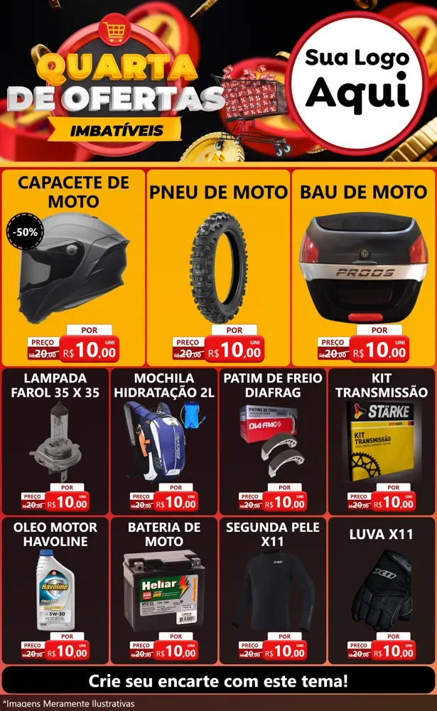 Modelo de Encarte para Encarte Grande com o tema Quarta de Ofertas Imbatíveis para Moto peças