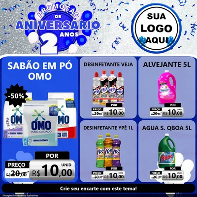 Modelo de Rede Social para Feed Facebook com o tema Promoção de Aniversário - 2 Anos para Produtos de Limpeza