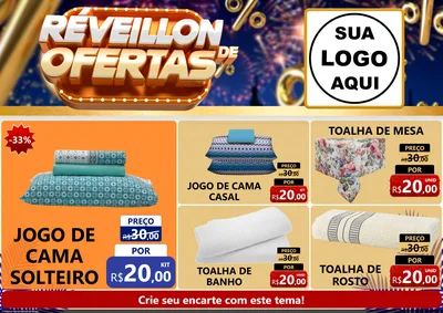 Modelo de Encarte para Encarte A4 Horizontal com o tema Réveillon de Ofertas para Cama, Mesa e Banho