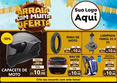 Modelo de Encarte para Encarte A4 Horizontal com o tema Ofertas de São João - Junina para Moto peças