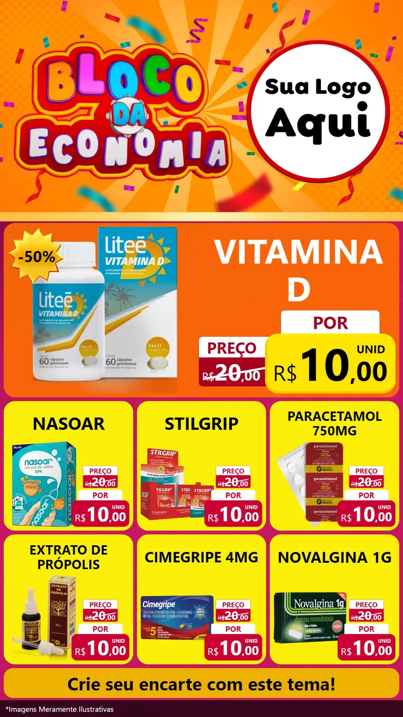 Modelo de Rede Social para Stories com o tema Bloco da Economia para Farmácia